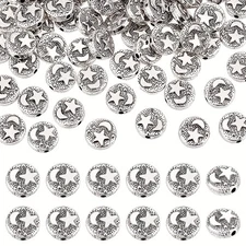 80/90/100pcs Of Retro Silvery Star Moon Small Hole Charm Spacer Beads, Suitable