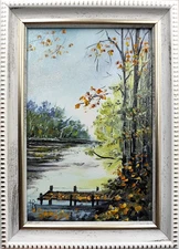 Small Framed Oil Painting 5x7in Original Art Autumn Day, Autumn Landscape