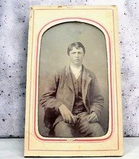 1800s Civil War Era Stylish Young Man Wavy Hair Photo TinType