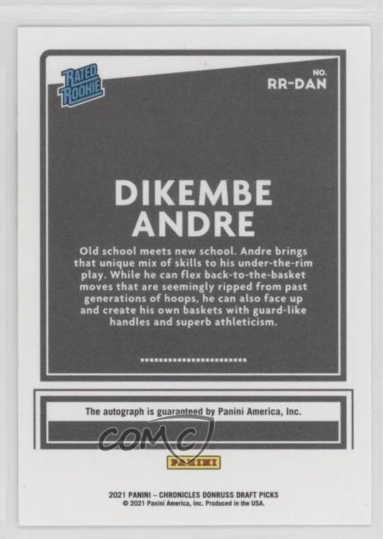 2021 Panini Chronicles Draft Picks Donruss Rated Rookie Pink Dikembe Andre Auto - Image 2 of 2