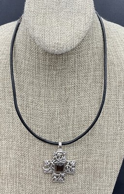 Barse Honeysuckle Cross Necklace-Smoky Quartz- Silver- NWT