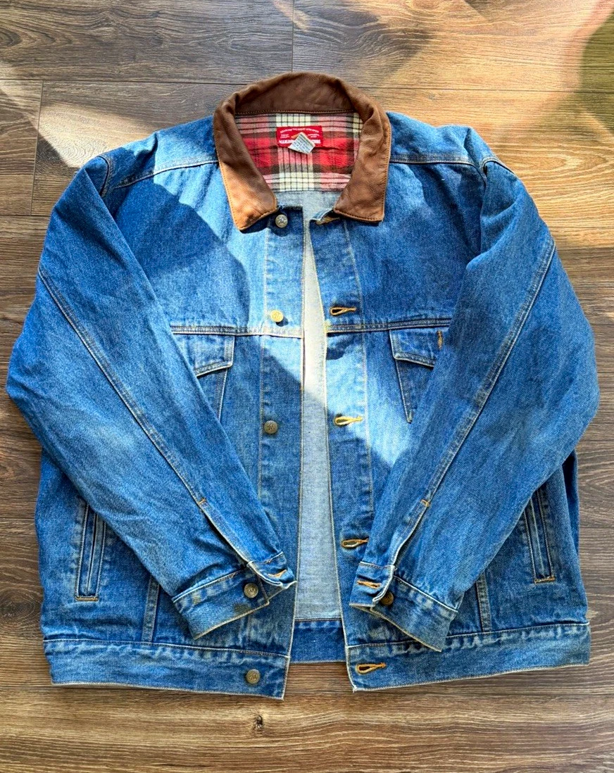 Vintage Marlboro Country Store Denim Jacket Mens XL Leather Collar Western - product detail image 1