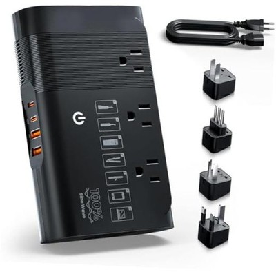 Black 500W 220V to 110V Pure Sine Wave Voltage Converter - Black