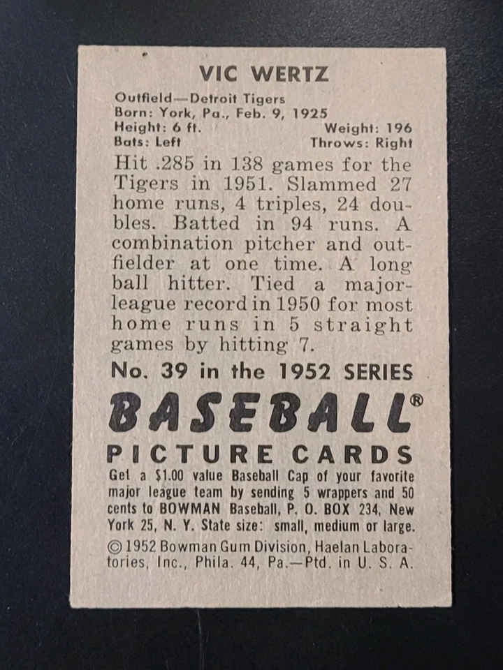 Vic Wertz Bowman 1952 #39 ¡Como nuevo + belleza!! Foto 2 de 3
