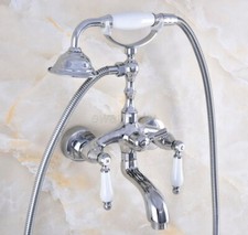 Wall Mounted Polished Chrome Brass Bathtub Clawfoot Faucet Mixer Tap Hand Shower