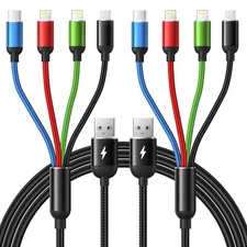 Multi Charging Cable, [2Pack 6Ft] 4 in 1 Fast Multi Charging Cord Nylon Braid...