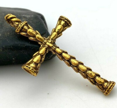 Twisted Layered Gold Color Metal Cross Pendant (Available In 2 Options) (MC29)