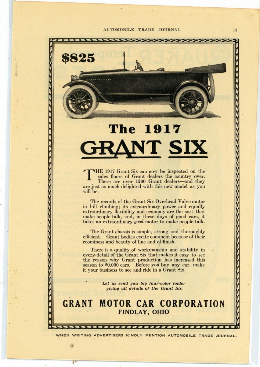 1916 Grant Motor Car Co. Ad: 1917 Grant Six Intro - Findlay, OhiO 