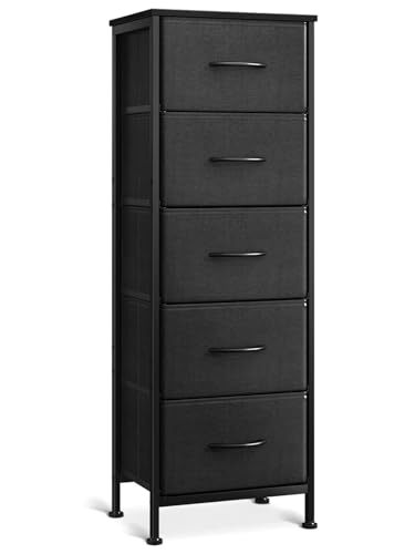 Black 5-Drawer Tall Dresser Bedroom Storage Chest 48 inches  -image