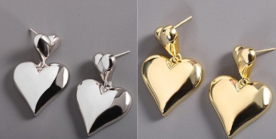 I03 Two Heart Earring Silver 925 Silver or Gold Plated