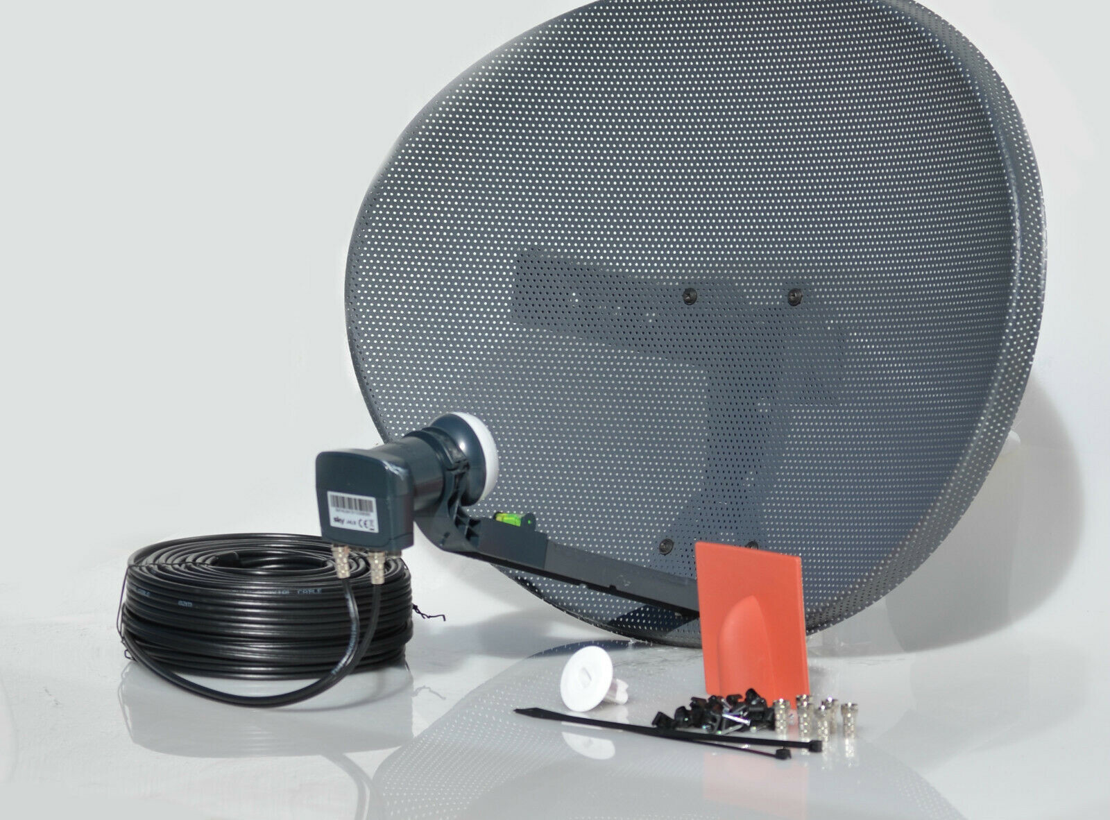 Satellite Dish & Quad Lnb + Complete 10M Black Twin Kit For Sky HD