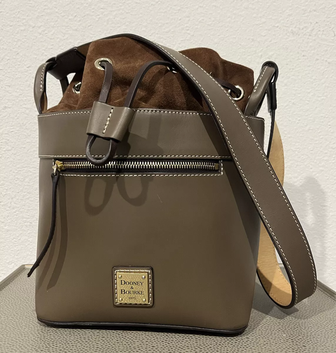 Dooney & bourke beacon saffiano drawstring bucket bag clearance