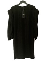 NEW Zara trf Balloon Sleeve Black Long Sleeve Round Neck Dress Size Large L