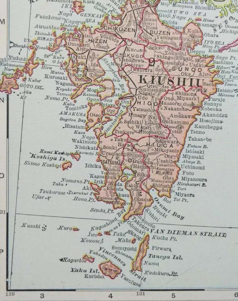 Mapa vintage 1903 IMPERIO DE JAPÓN 14"x22" ~ antiguo original HITACHI SHIKOKU Foto 3 de 4