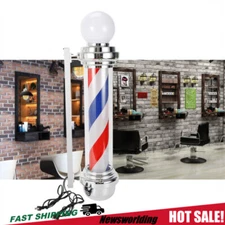 32" Outdoor Barber Pole Rotating Light Salon Sign Illuminated Red White Blue LED