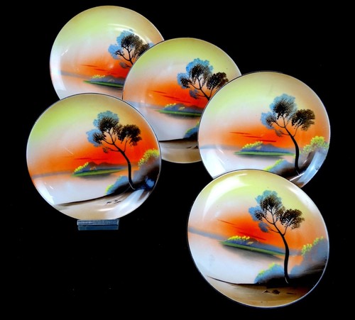 Nippon Morimura Bros Porcelain Scenic 5 Pc Antique 6 3/8" Dessert Plates 1911- - Picture 1 of 8