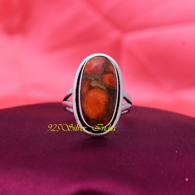 Nice Orange Copper Turquoise Gemstone 925 Sterling Silver Handmade