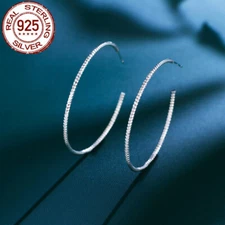 Real 925 Sterling Silver European Big Circle Shape Hoop Earrings for Girls Daily