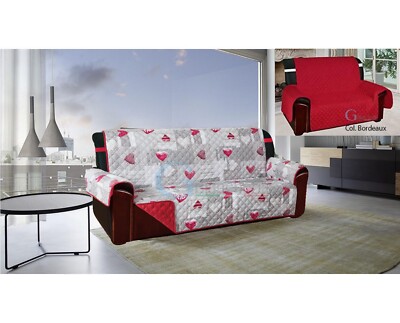 COPRIDIVANO/COPRIPOLTRONA Imbottito Trapuntato Double Face Shabby Love  Bordeaux