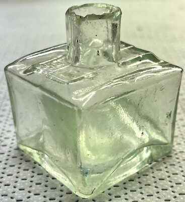 1890 s Sheared Lip TWO PEN REST Glass Ink Bottle - Windsor Newton. (H538)