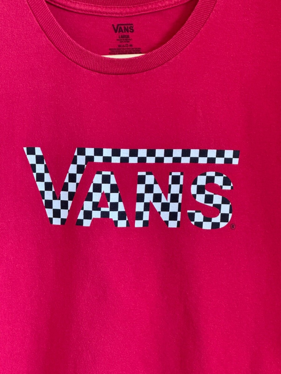 Youth VANS Red Short SleeveT-shirt Size Large w/Black White Checkered Logo