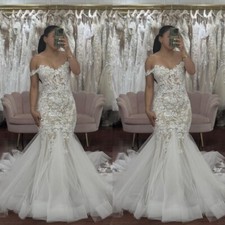 Plus Size Wedding Dresses Mermaid Beach Off Shoulder Lace Sweetheart Bridal Gown