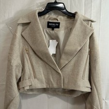 Royalty By Maluma Cream Herribone Cropped Blazer Jacket Size Small