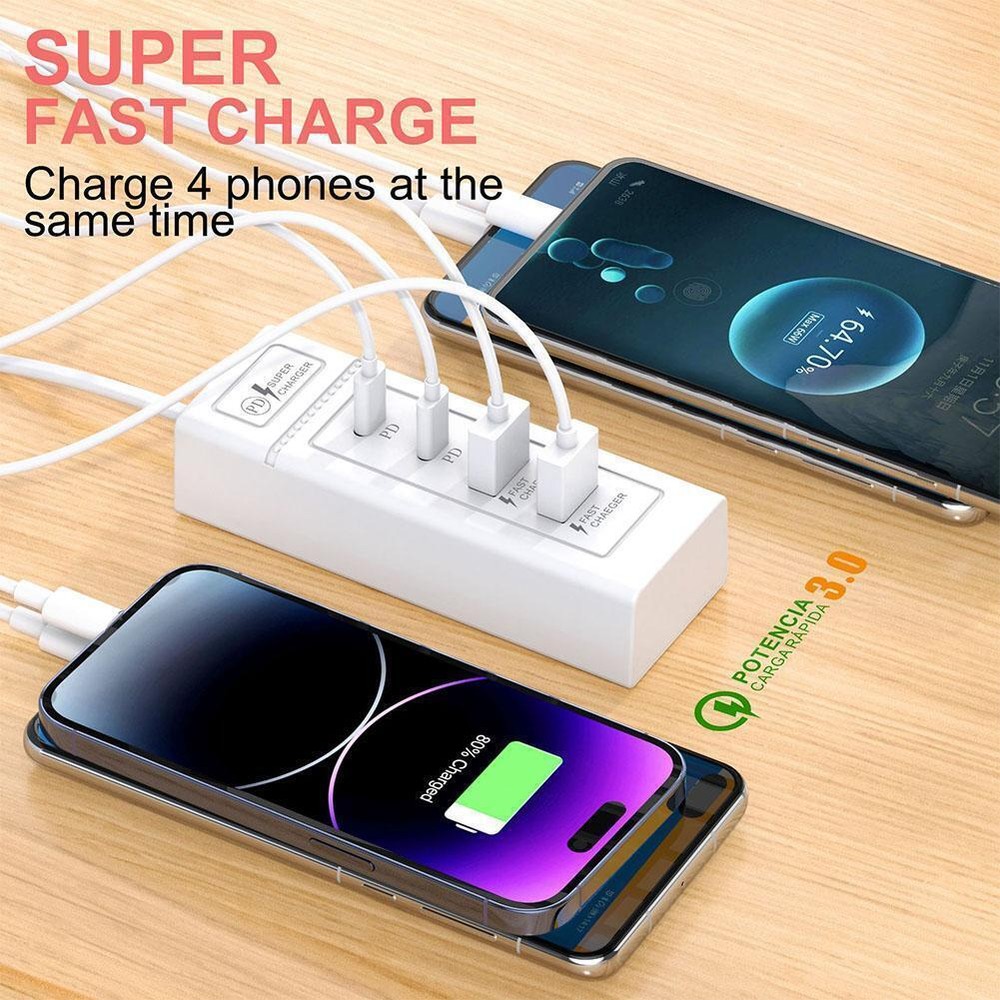 4-Port USB Hub with PD Type-C Fast Charging for Travel