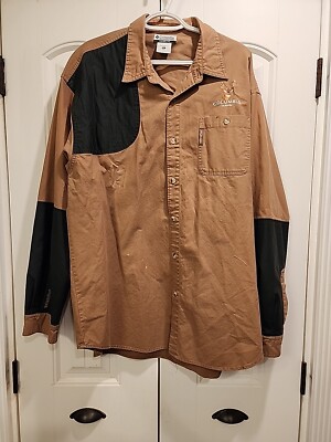Sz XL Tan Columbia Padded Shoulder Shooting Shirt Embroidery Deer Skull Logo Men