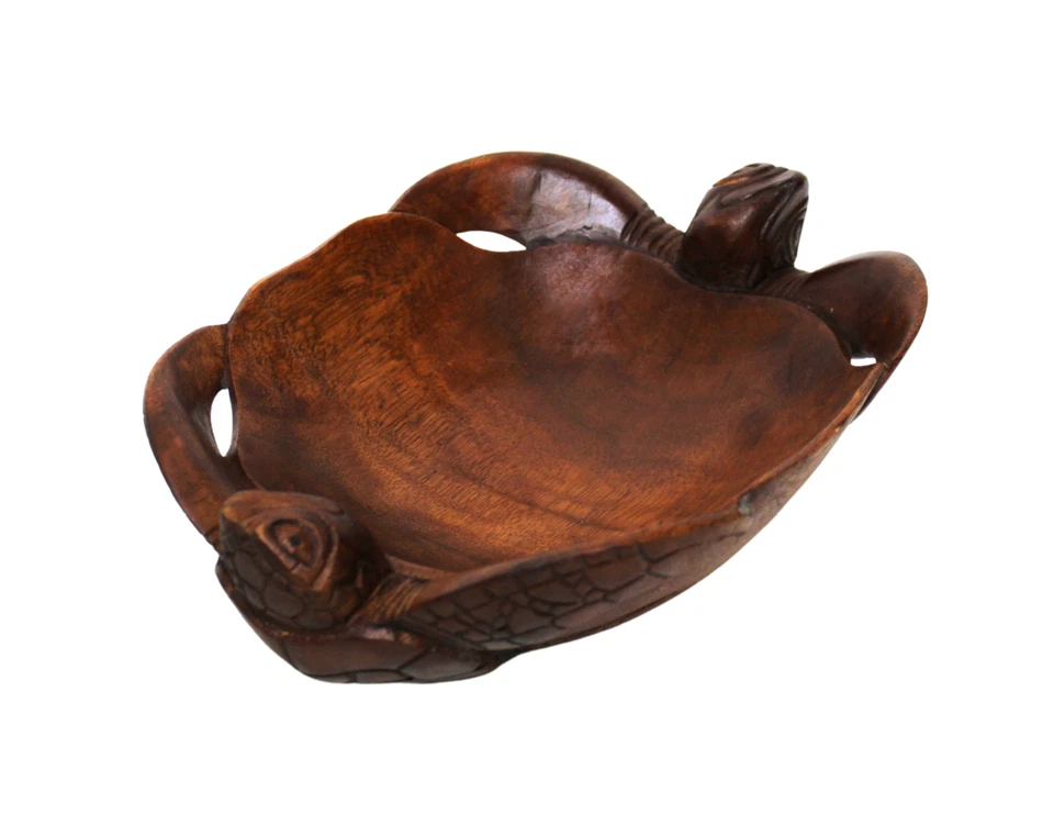 Madera de caoba tallada a mano náutica tortuga marina fruta nuez caramelo cuenco arte de cocina Foto 3 de 4