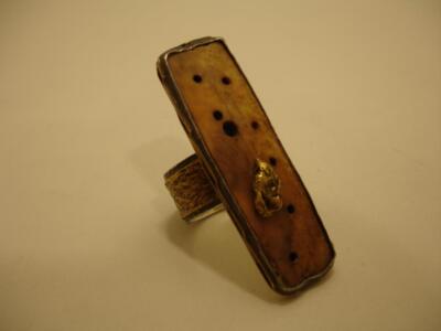 Pamela Adger Santa Fe Artist Huge Ring Sterling Silver Brass Overlay sz 11.5 12
