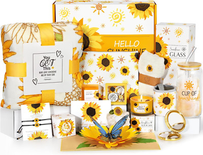 Sunflower Gifts for Women - 15 Pcs Unique Birthday and Basket, Get Well Soon Car