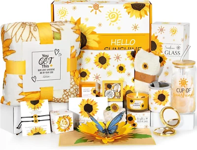 Sunflower Gifts for Women - 15 Pcs Unique Birthday and Basket, Get Well Soon Car