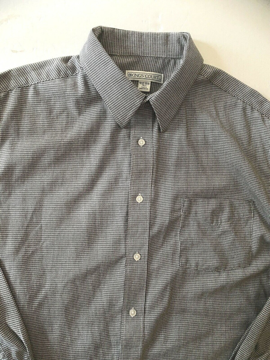 kings court dress shirts Kings Court Men's Plaid Gray Long Sleeve Dress Shirt Size 18 1/2 35/6 Tall