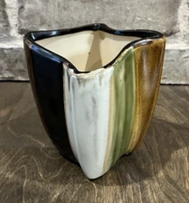 Ceramic Square Planter Vase Flower Pot Brown Green and Cream Tones
