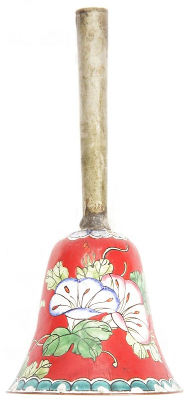 Antique Chinese Enameled Bell Red w/ Flowers China Minor Damage Old