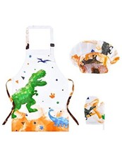 Kids Aprons - Kids Chef Hat and Apron for Kids Kitchen Cooking XS 2-5T Dino C
