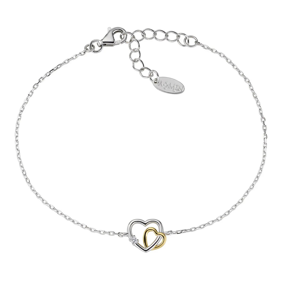 Amen Bracciale Due Cuori da Donna in Argento BRHBHGBZ