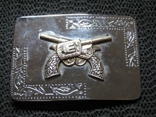 WESTERN DOUBLE REVOLVERS COWBOY COWGIRL BELT BUCKLE VINTAGE RARE 1980s 