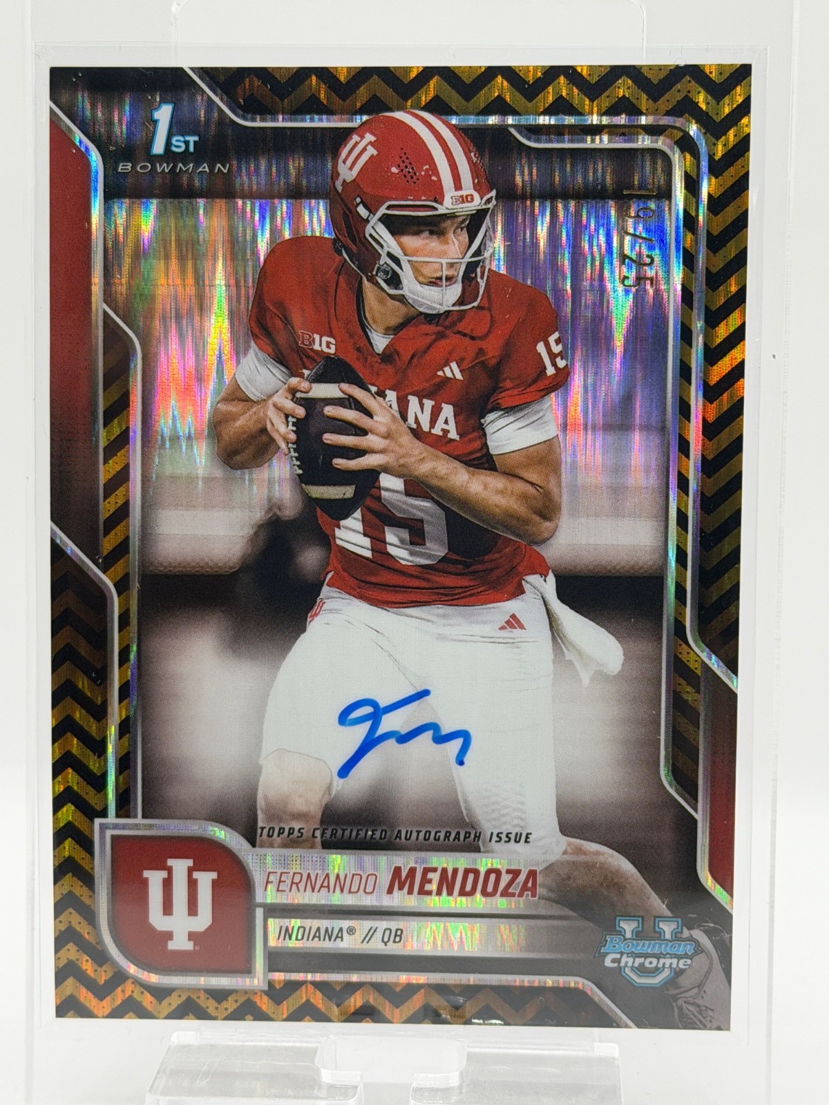 FERNANDO MENDOZA 2025 Bowman Chrome U On Card 1st AUTO Black Gold Stealth /25