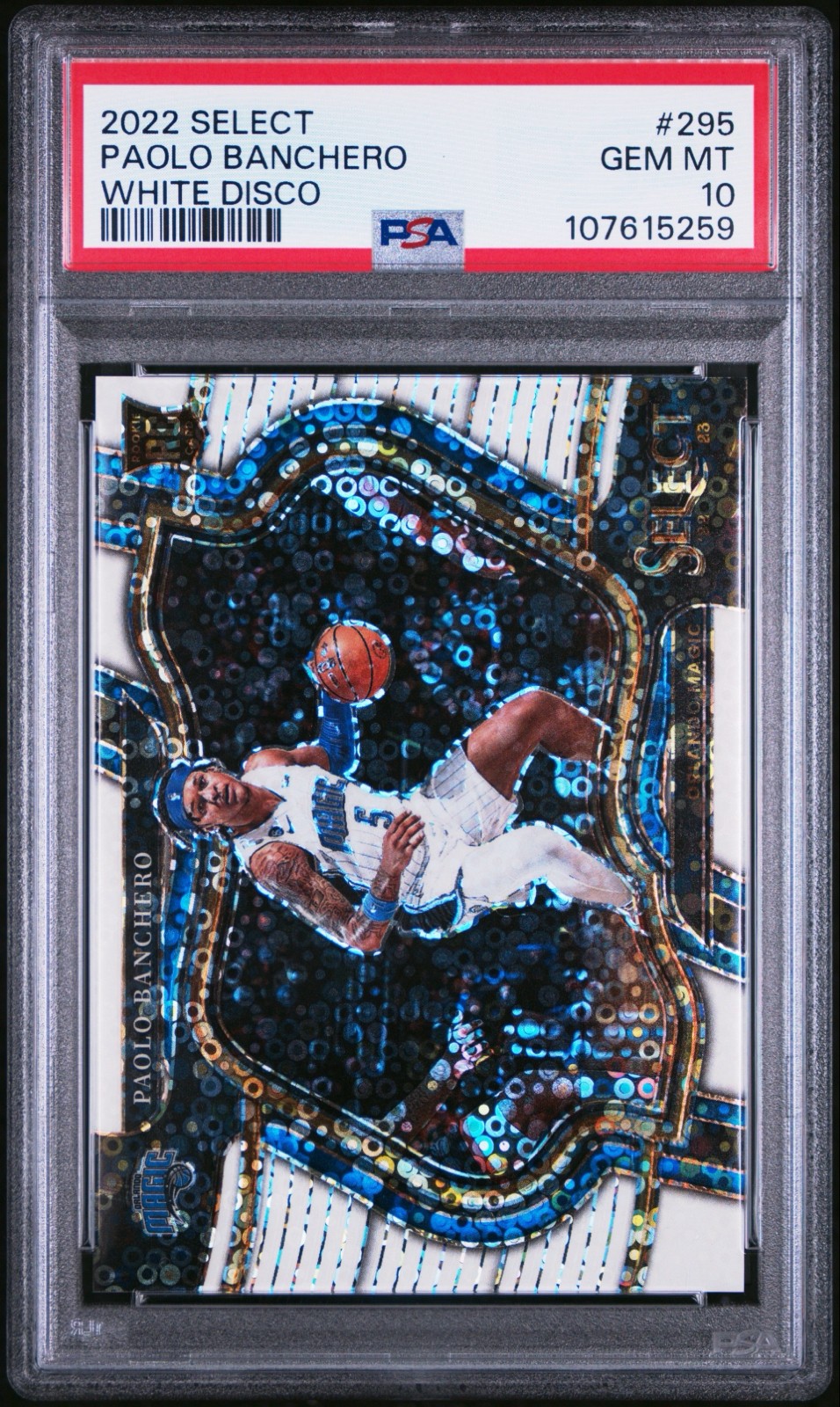 2022 Panini Select Courtside Paolo Banchero 295 White Disco Prizm /75 RC PSA 10