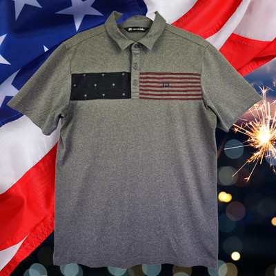 Travis Mathew USA Polo Shirt Men M Stretch Performance Flag Palm July 4 Golf