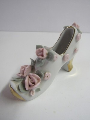 Decorative Porcelain Shoe With Flowers And Gold Trim Free Shipping
