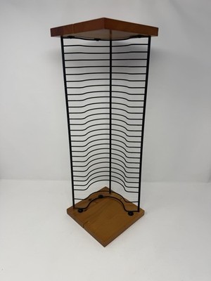 Vintage Wood and Wire CD Tower Rack Stand Holds 30 CDs #1