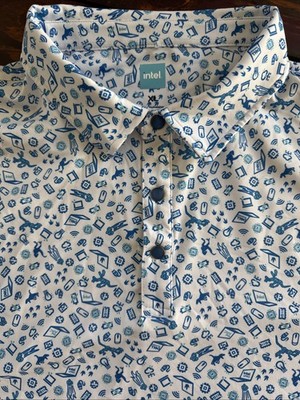 Intel Men`s Blue & White AI Short Sleeve Employee Pearl Snap Polo Shirt XL