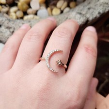 Classic Rose Gold Rhinestone Moon Star Ring