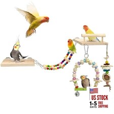 5-in-1 Parakeet Toys Set: Detachable Bird Playground with Wooden Perch, Swing,