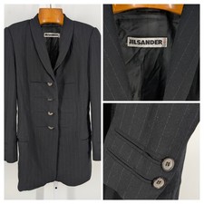Jil Sander Vintage Avantgarde Pinstripe Scar Long Jacket Blazer 36 Germany Crepe