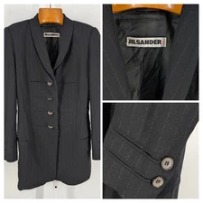 Jil Sander Vintage Avantgarde Pinstripe Scar Long Jacket Blazer 36 Germany Crepe