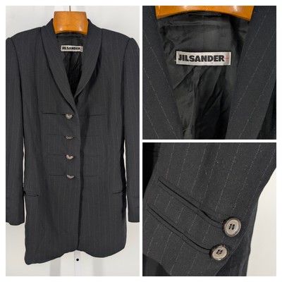 Jil Sander Vintage Avantgarde Pinstripe Scar Long Jacket Blazer 36 Germany Crepe